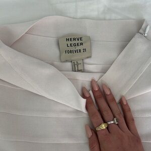 Herve Leger Cream Mini Skirt